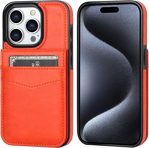 Miniatura 9 de KIHUWEY Funda compatible con iPhone 15 Pro con soporte para tarjeta de crédito, cierre magnético de cuero de alta calidad, función atril, funda
