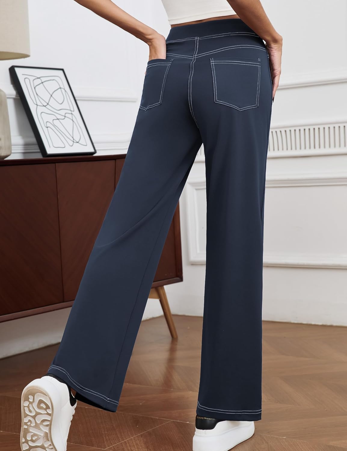 Womens Yoga Pants High Waist Stretchy Wide Leg Straight Jeans Casual Dress Work Pants for Women, S-XL
