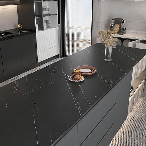 Miniatura 2 de CHIHUT Papel de contacto de mármol negro mate, autoadhesivo, papel de contacto para salpicadero de cocina, papel tapiz de mármol extraíble