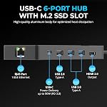 SABRENT USB-C Le centre, 6-Port Dock avec M.2 SSD Fente, 90W PD3.0, 1 USB 2.0 & 2 USB 3.2 Ports de type A, HDMI 2.0 4K 60Hz, RJ45 1GbE Port (HB-6PNV)
