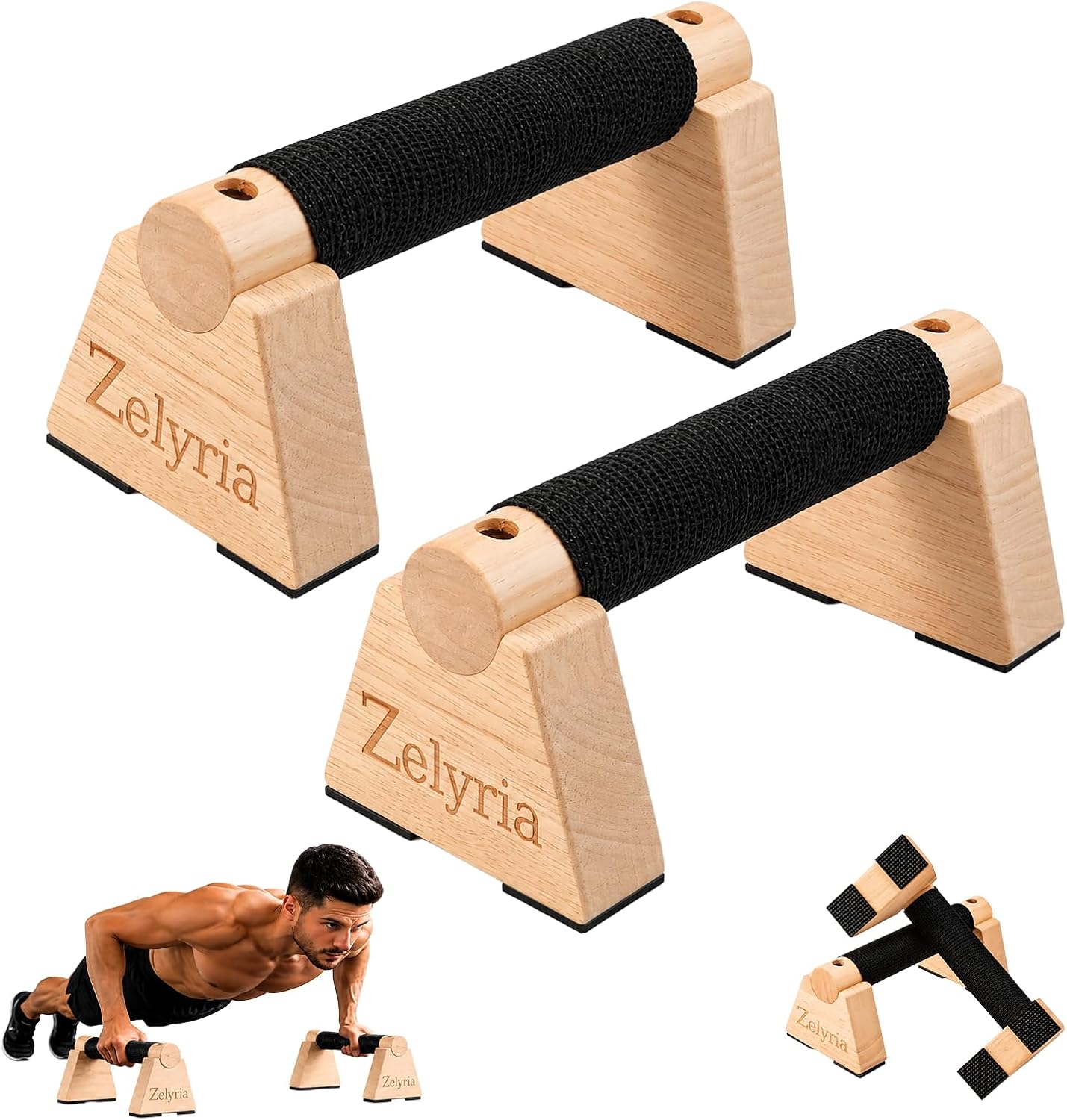 Parallettes Bars, 2 PCS Wooden Calisthenics Equipment with Non-Slip Base, Push Up Bars for Home Gym, Handstand Bars & Pushup Handles for Floor Strength Training for Men