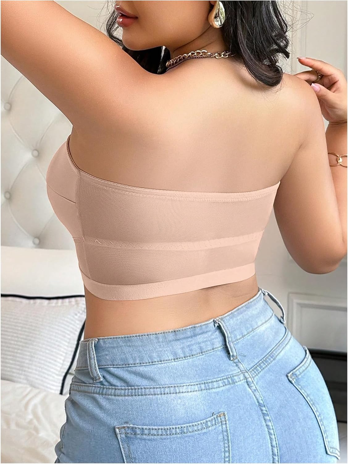 MakeMeChic Women's Plus Size Strapless Bras Front Closure Half Push Up Bra Bandeau Wireless Bralette for Large Bust - Image 2