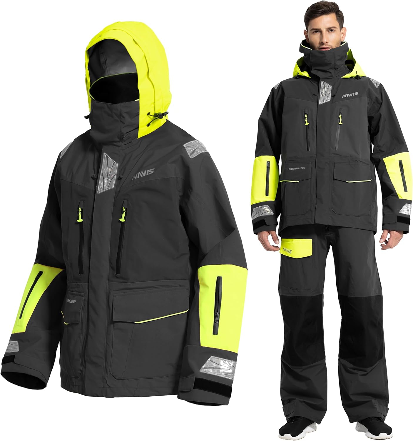Men's PRO 3-Layer Waterproof Sailing Jacket with Hi-Vis Hood for Offshore Fishing & Ocean Work