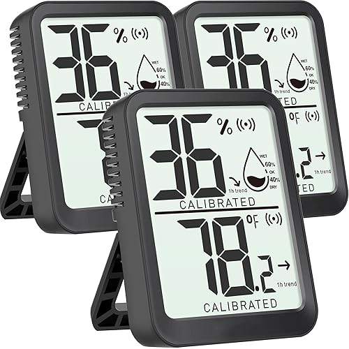 Paquete de 3 termómetros higrómetros de habitación, higrómetro de interior para el hogar, sensor digital, mini medidor de humedad, monitor de