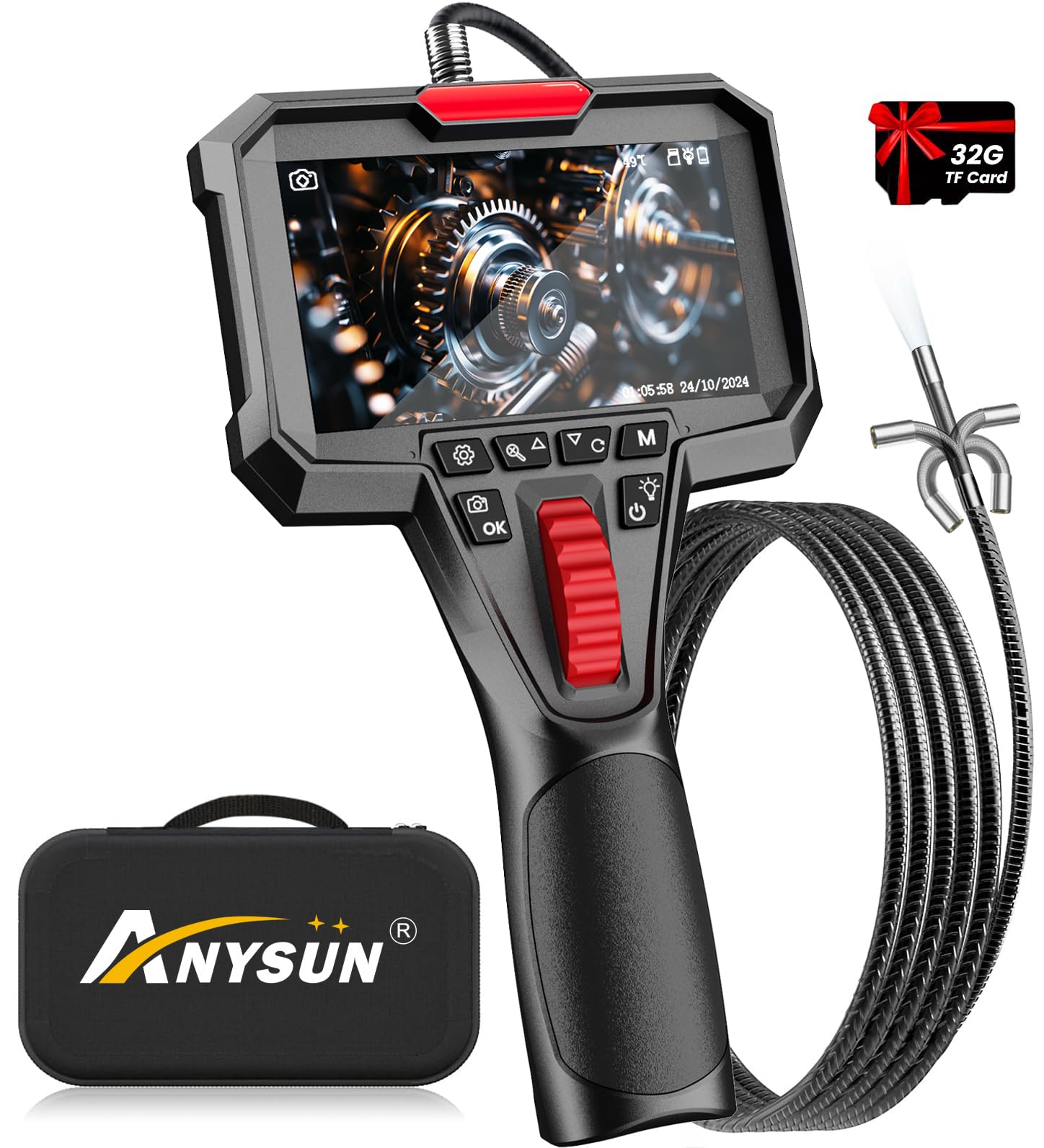 Cámara Endoscopio Con Luz, Cable De 16.4 Pies, Boroscopio Digital De