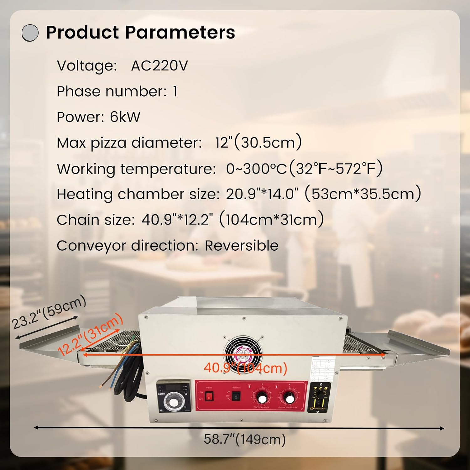 Conveyor Pizza Oven 32~572°F Commercial Conveyor 12" Belt Baking Electric Oven for Pizzerias, Cafes, and Fast-food Restaurants AC220V 1PH