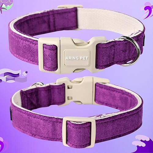 Miniatura 3 de ARING PET Collar de algodón morado para perro, ajustable, lindo collar para perro pequeño con hebilla duradera