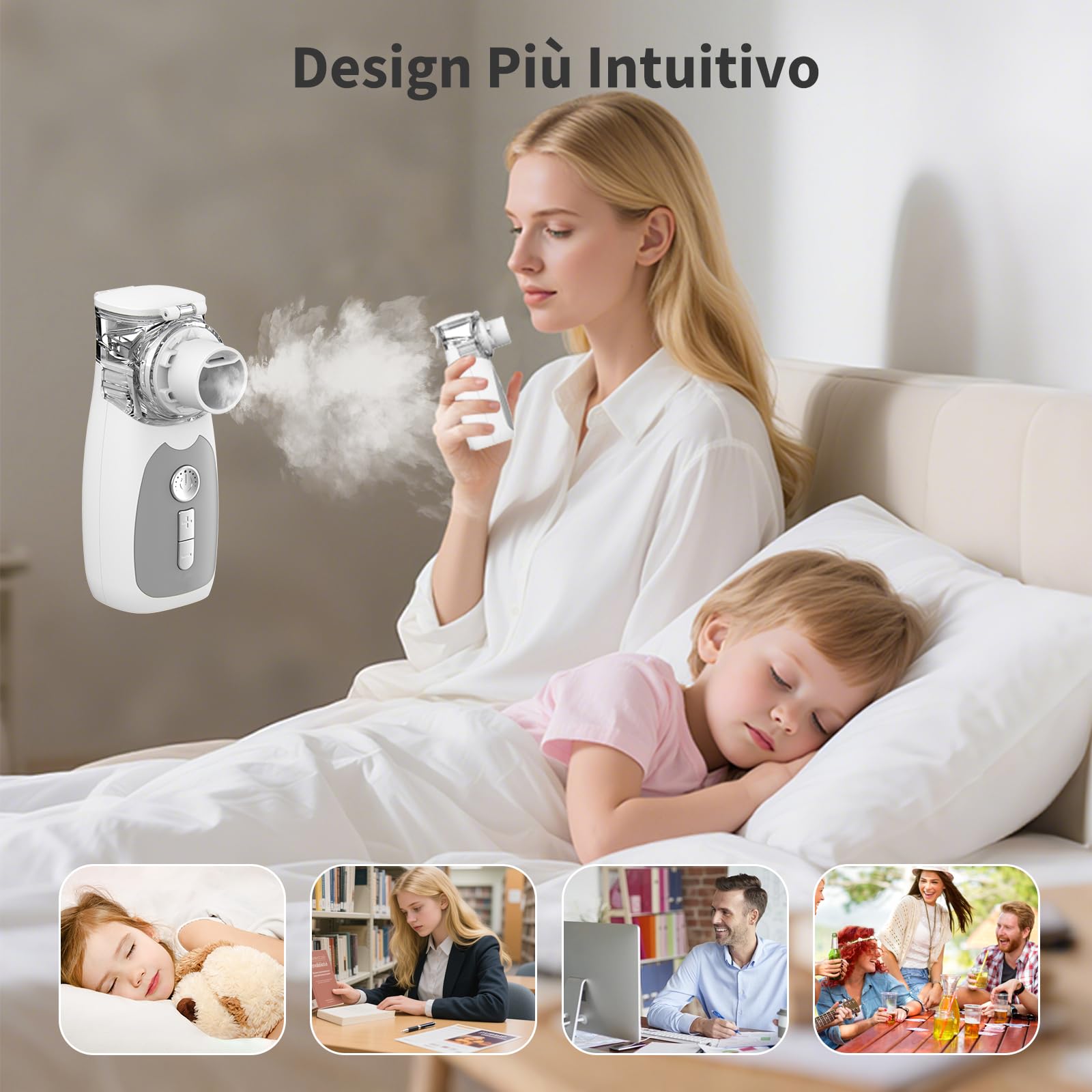 FEELLIFE Aerosol Portatile Silenzioso Tecnologia di nebulizzazione intelligente, Aerosol per Adulti e Bambini Velocità di Nebulizzazione Regolabile (5 modalità)