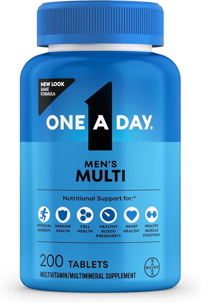 One A Day Multivitamin for Men - Daily Mens Multivitamins with Vitamin D, Zinc, Folic Acid, and B Vitamins, Physical Energy Support, 200 Ct (Packaging May Vary)