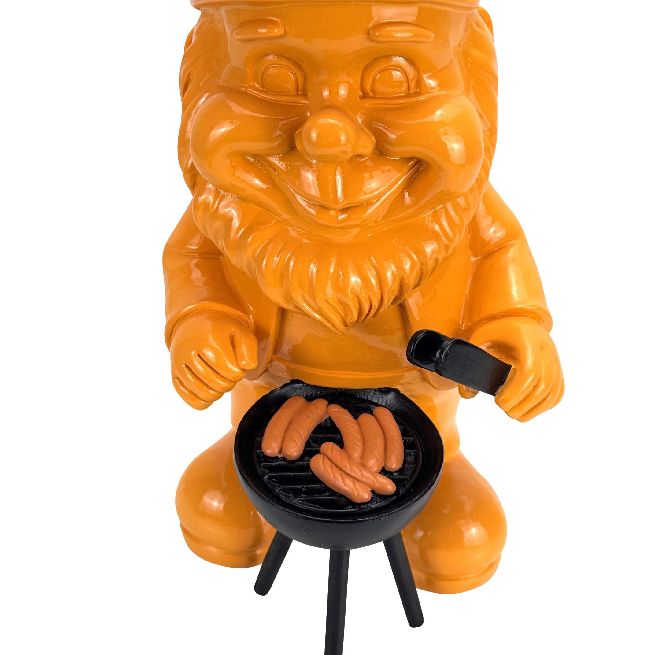 Gartenfigur für draußen moderner Gartenzwerg mit Grill - 37 cm groß, wetterfest - lustige Geschenkidee als Gartendekoration (Orange)