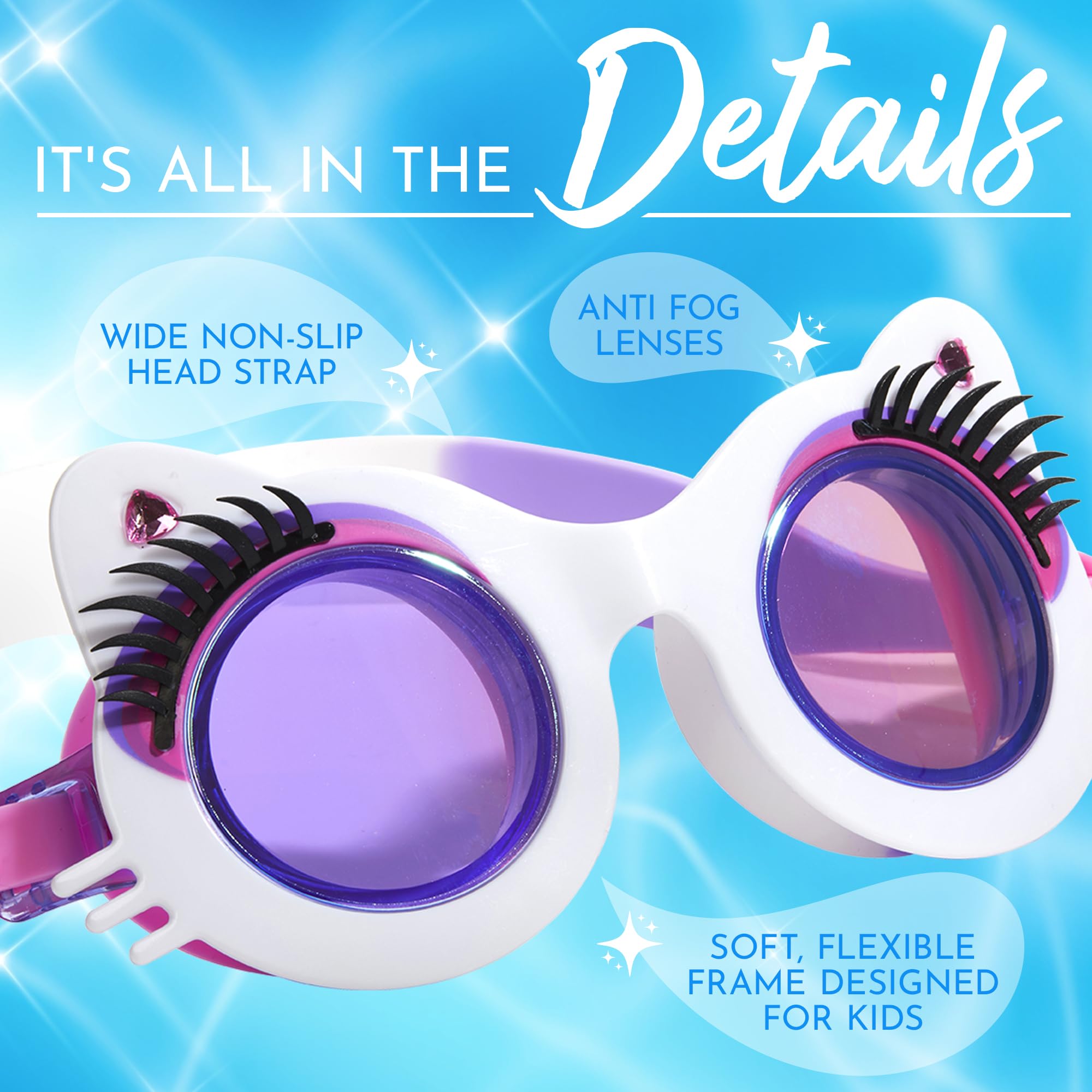 Bling2o Pawdry Hepburn - Whiskers Whiskers Whiskers White, Okulary Do Pływania Dzieci, Biały, Jeden Rozmiar