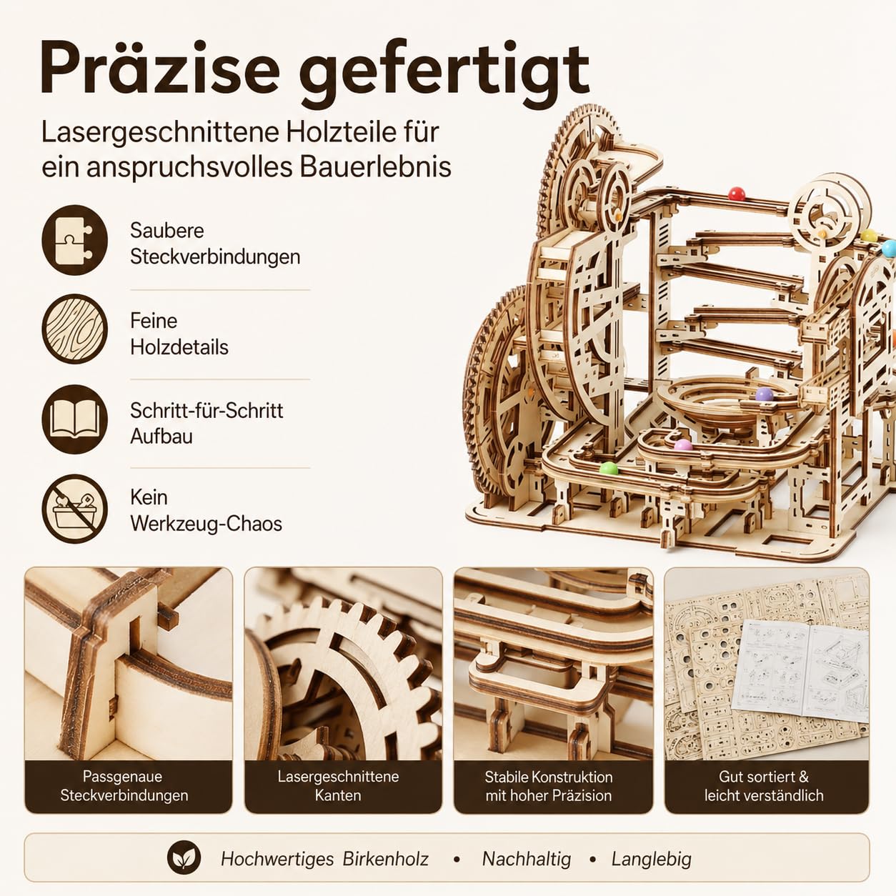 Puzzle in legno 3D Marble Maze – Modello meccanico fai da te per adulti e bambini, kit creativo con ingranaggi, giocattolo educativo e regalo per appassionati di fai da te e modellismo, 396 pezzi