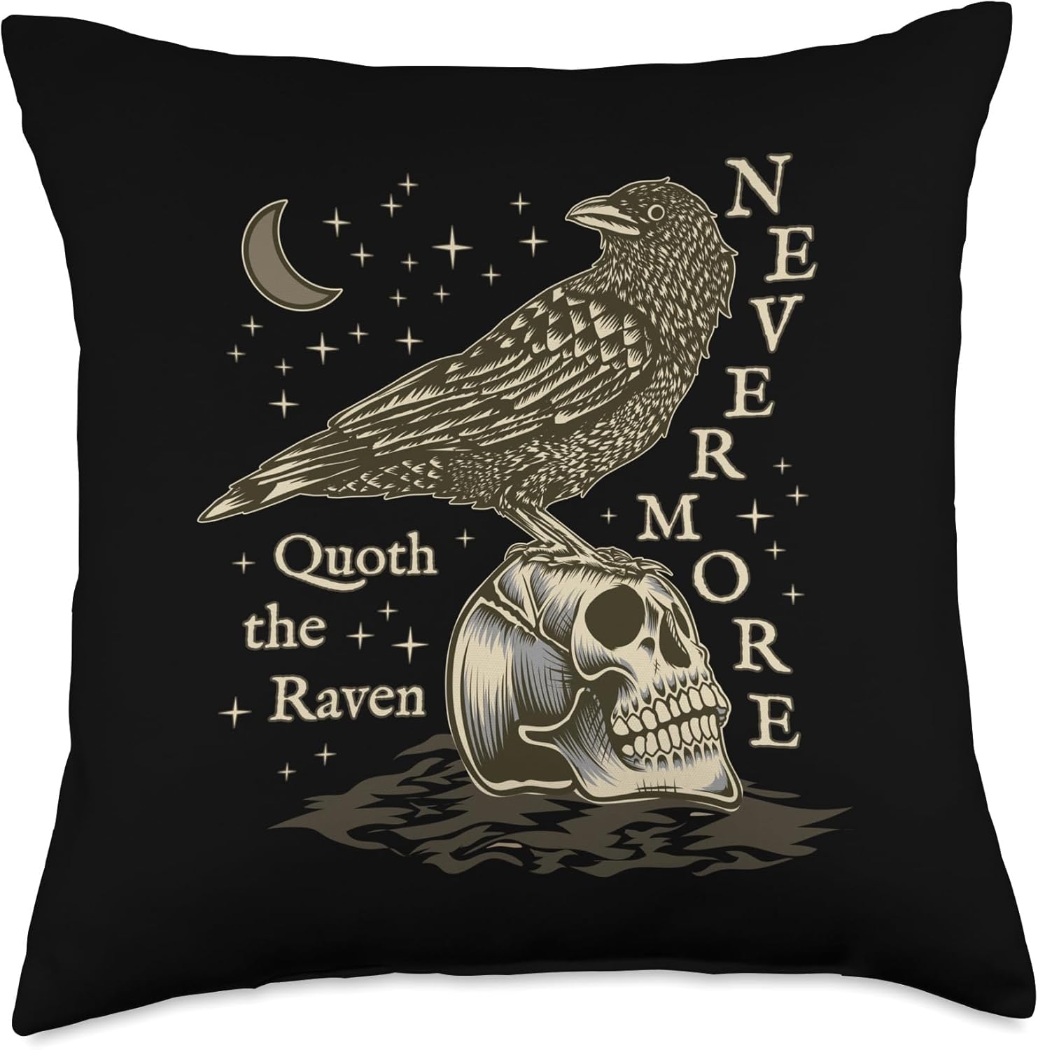 Nevermore Raven Edgar Allan Poe Dark Academia Horror Novel Throw Pillow