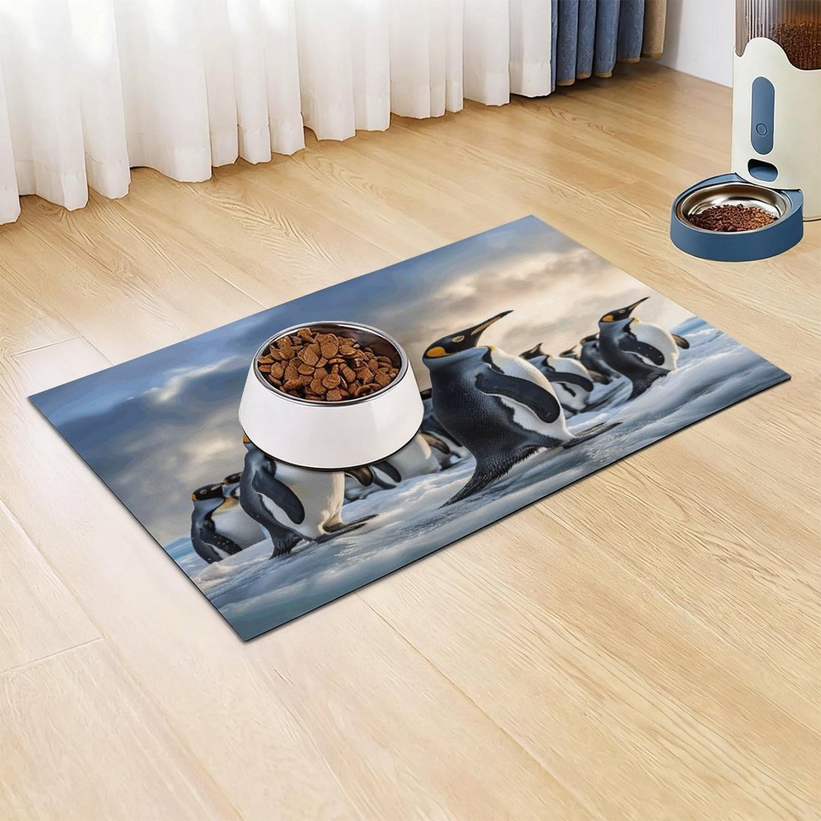 Tapis de nourriture pour chat pingouin marin – Tapis d'alimentation antidérapant pour chien facile à nettoyer pour la nourriture et l'eau, tapis de gamelle pour chien et chat 43,2 x 76,2 cm