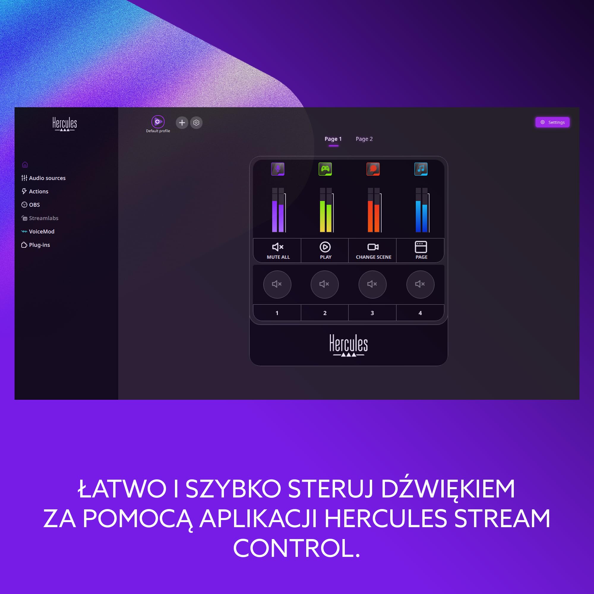 Hercules Stream Starter Kit - Kontroler Stream 100 + Mikrofon HUD-600 | Kontroler LCD Stream 100, mikrofon USB/XLR HUD-600, 4 enkodery, 4 przyciski, 3 miesiące Voicemod Pro w zestawie