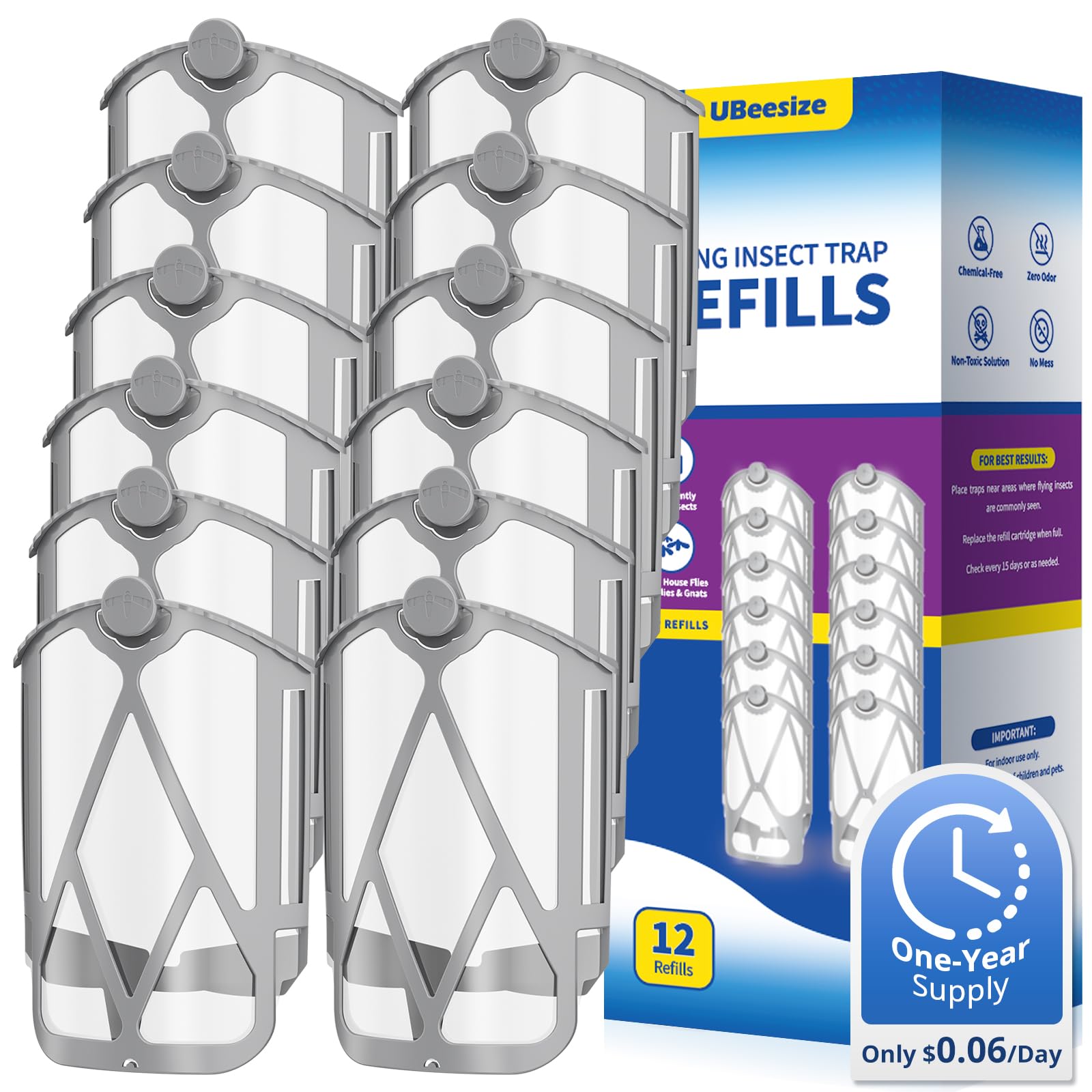 UBeesize 12 Pack Refill Cartridge for Zevo M364 and Max, Replacement Refill Compatible with Zevo Plug-in Light, 100% Fit (12 Cartridges)