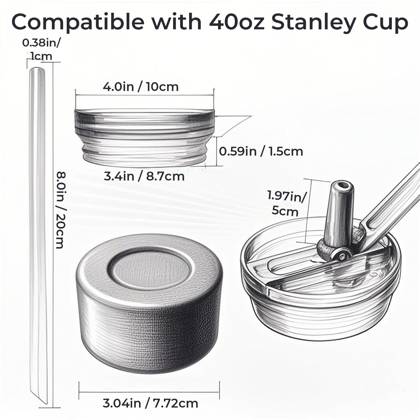 40oz Tumbler Detachable Flip Straw Lid for Cup Accessory, Leak Proof Replacement Lids for 40oz Mug, No Spill Flip Reusable Compatible Cover(Cream)