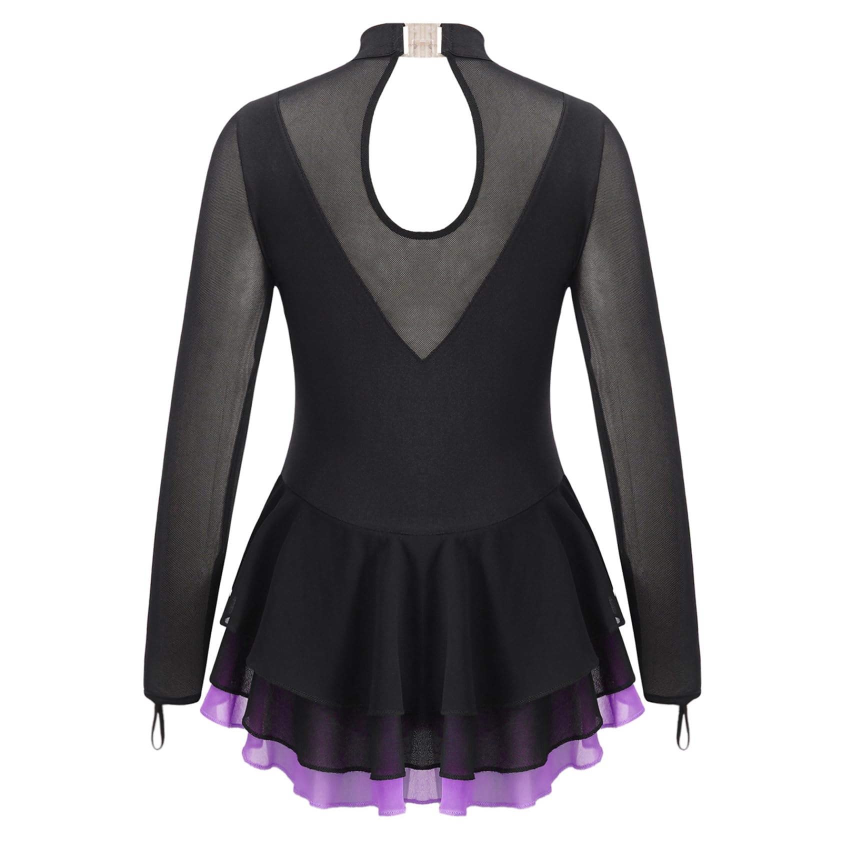 Bambino Ragazza Vestito Pattinaggio Di Artistico Strass Manica Lunga Body Vestito Concorso Spettacolo