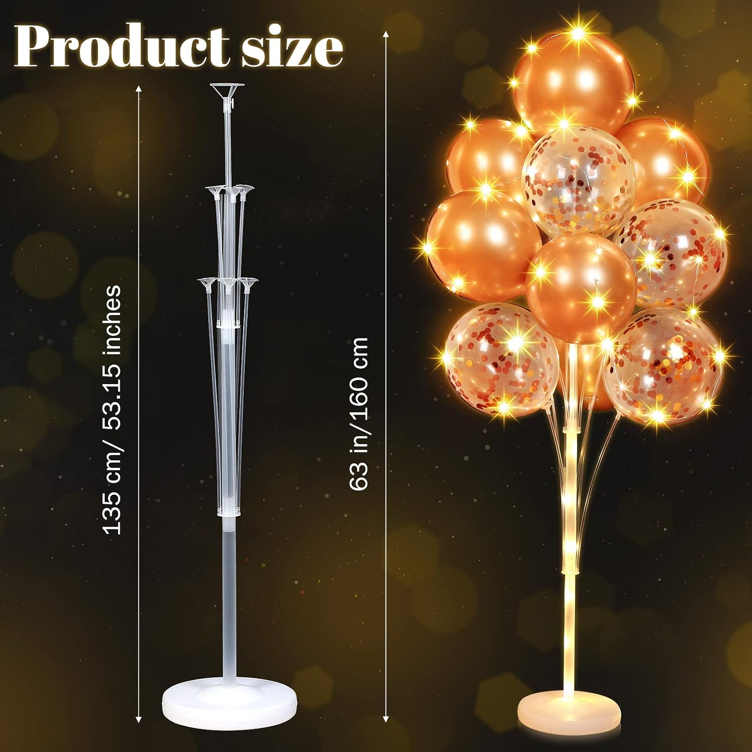 Wettarn 2 Set Floor Balloon Column Stand Kit w/LED Lights, Rose Gold image 4