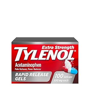 Tylenol Extra Strength Acetaminophen Rapid Release Gels, Pain Reliever & Fever Reducer, Gelcaps with Laser-Drilled Holes for Fast Release, Gentle on Stomach, 500 mg Per Gelcap, 100 Count OTC Medicine