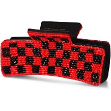 Game Day Hair Claw Clip for Women Beaded Checkered Baseball Football Hair Clips Game Day Outfits Sports Football Fans Mom Accessories Gifts Red Black