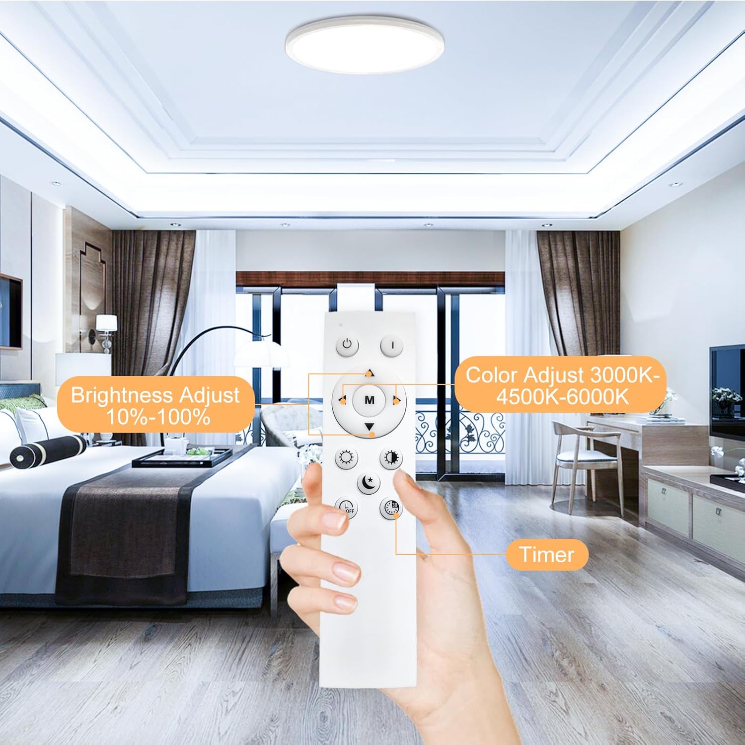 LED Light, 30W 12 Inch Flush Mount Ceiling Lamp Lighting Fixture, 3000K/4500K/6000K Dimmable with Remote Control, Slim Design for Living Room, Bedroom, Balcony, Kitchen, Corridor (2 Pack)