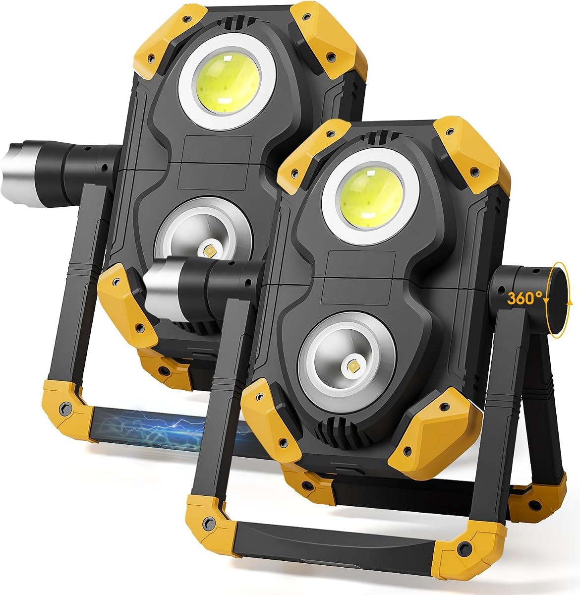2-Pack 2500LM 3-in-1 Magnetic Rechargeable LED Work Light with Flashlight | 5 Lighting Modes, Strong Magnetic Base, 360° Rotation Stand for Hands-Free Car Repair, Camping & Emergency