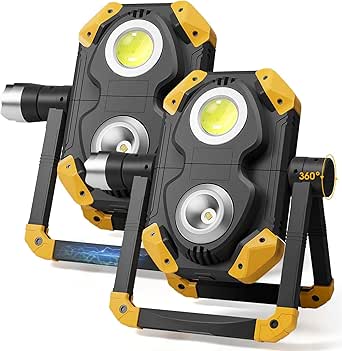 2 Pack 2500LM Magnetic Rechargeable Work Light with 360° Rotation and Foldable Design