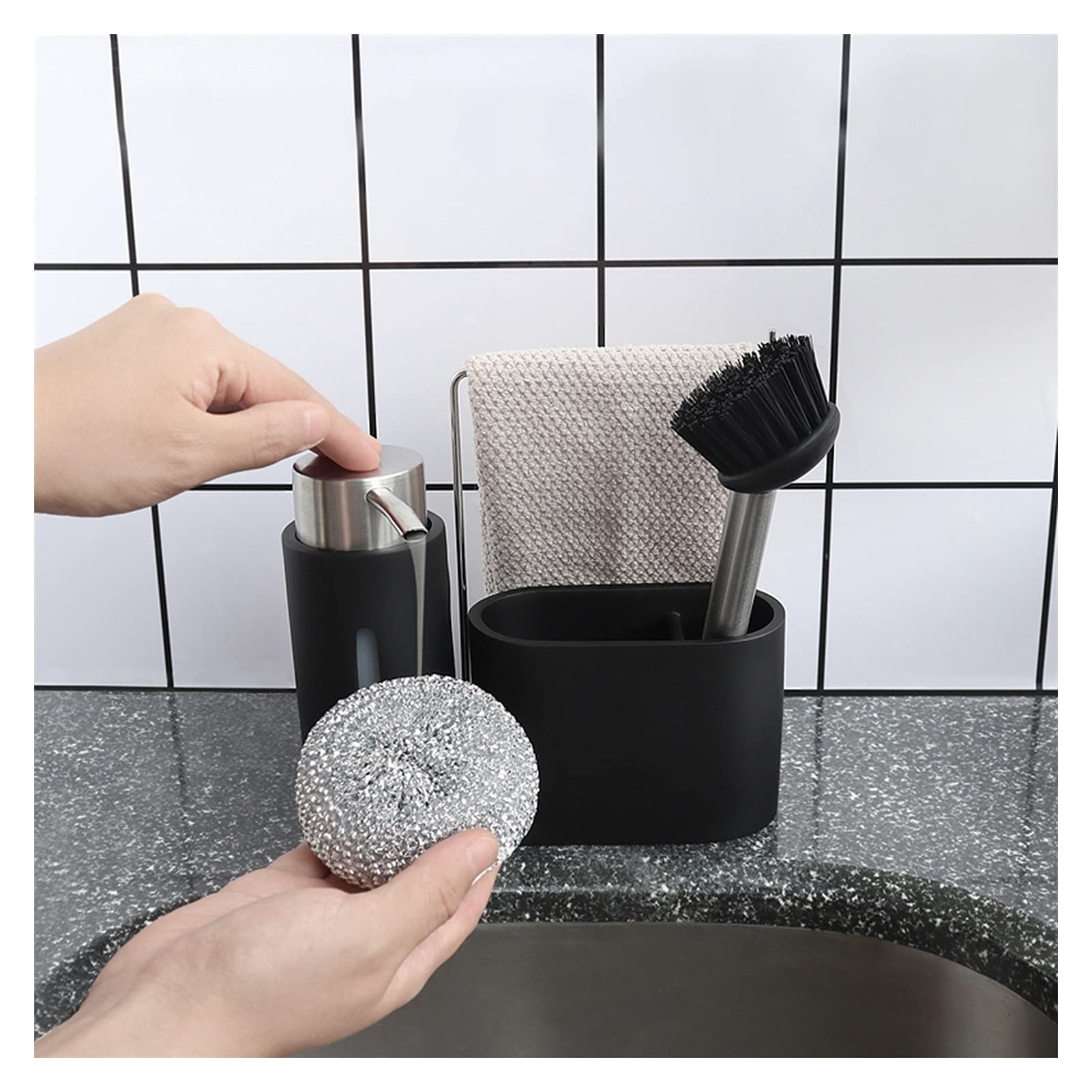 Distributore di sapone Dispenser di sapone a mano liquido, lavastoviglie bottiglia di distributore di distributori liquidi con supporto per spazzole, per cucina e lavandino da bagno Distributore di sa