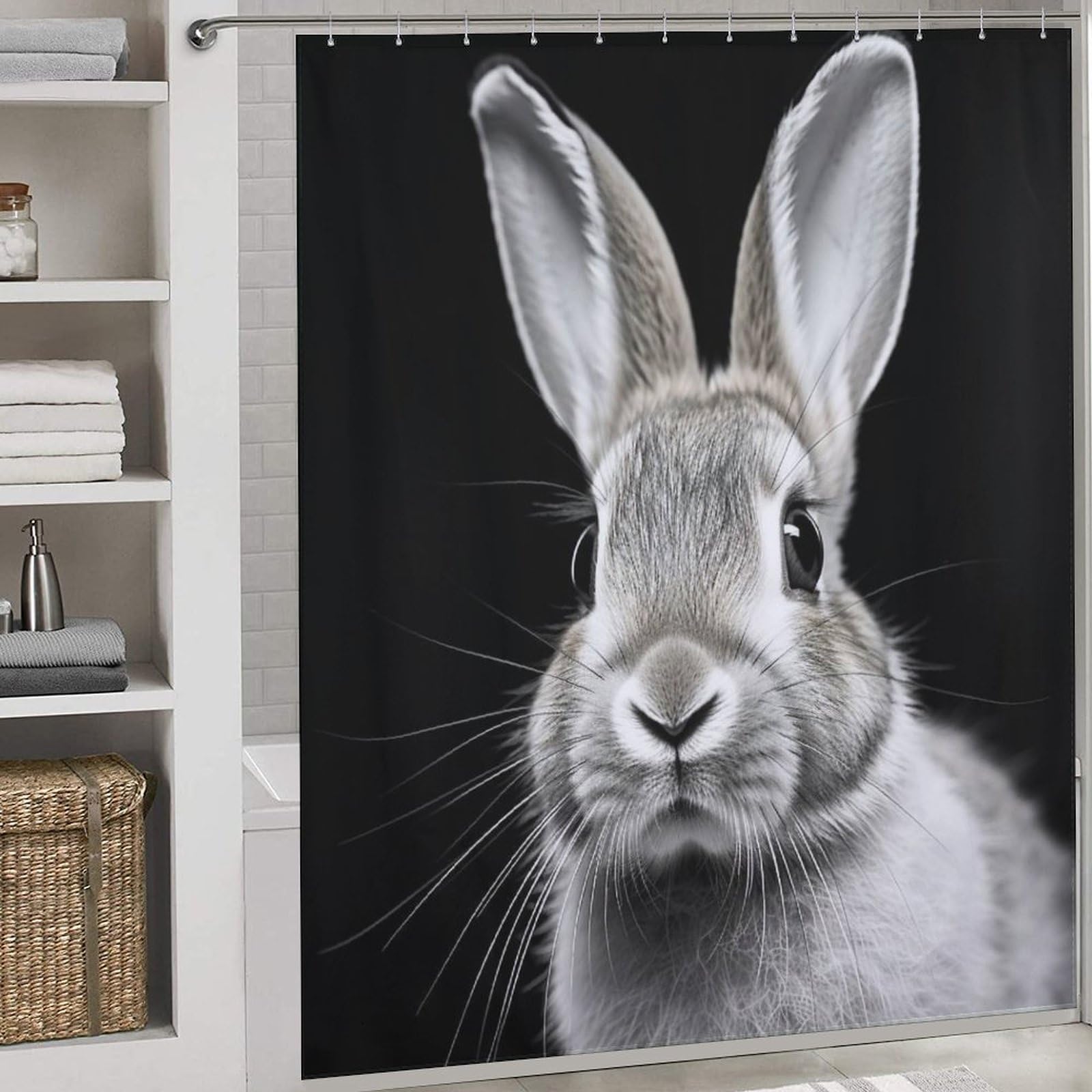 Rideau de douche lapin en polyester imperméable 183x183cm pour baignoire de maison