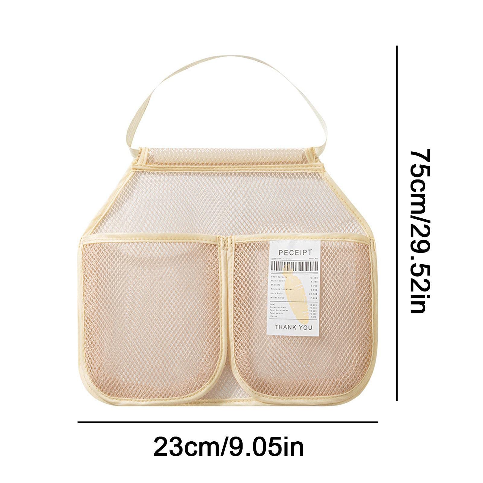 2 Sacchetti In Rete Traspiranti Per Frutta E Verdura - Con Supporto In Legno E Corda - Per Cipolle, Aglio, Patate - Beige 27x26 Cm