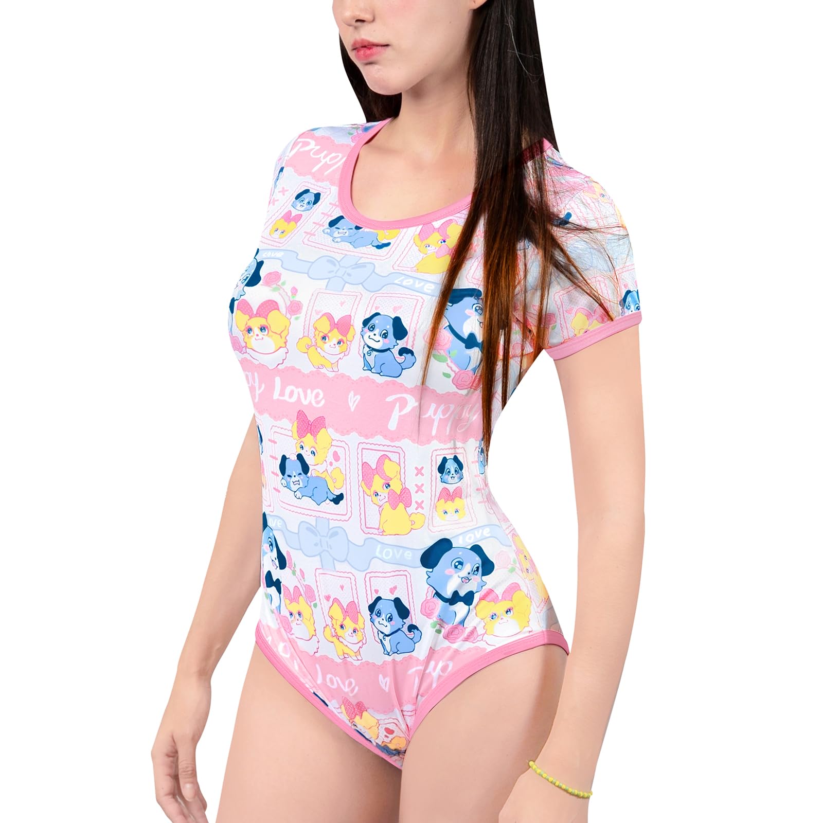 LittleForBig Jedwabisty kombinezon jednoczęściowa piżama body - Puppy Love Little Blue Onesie