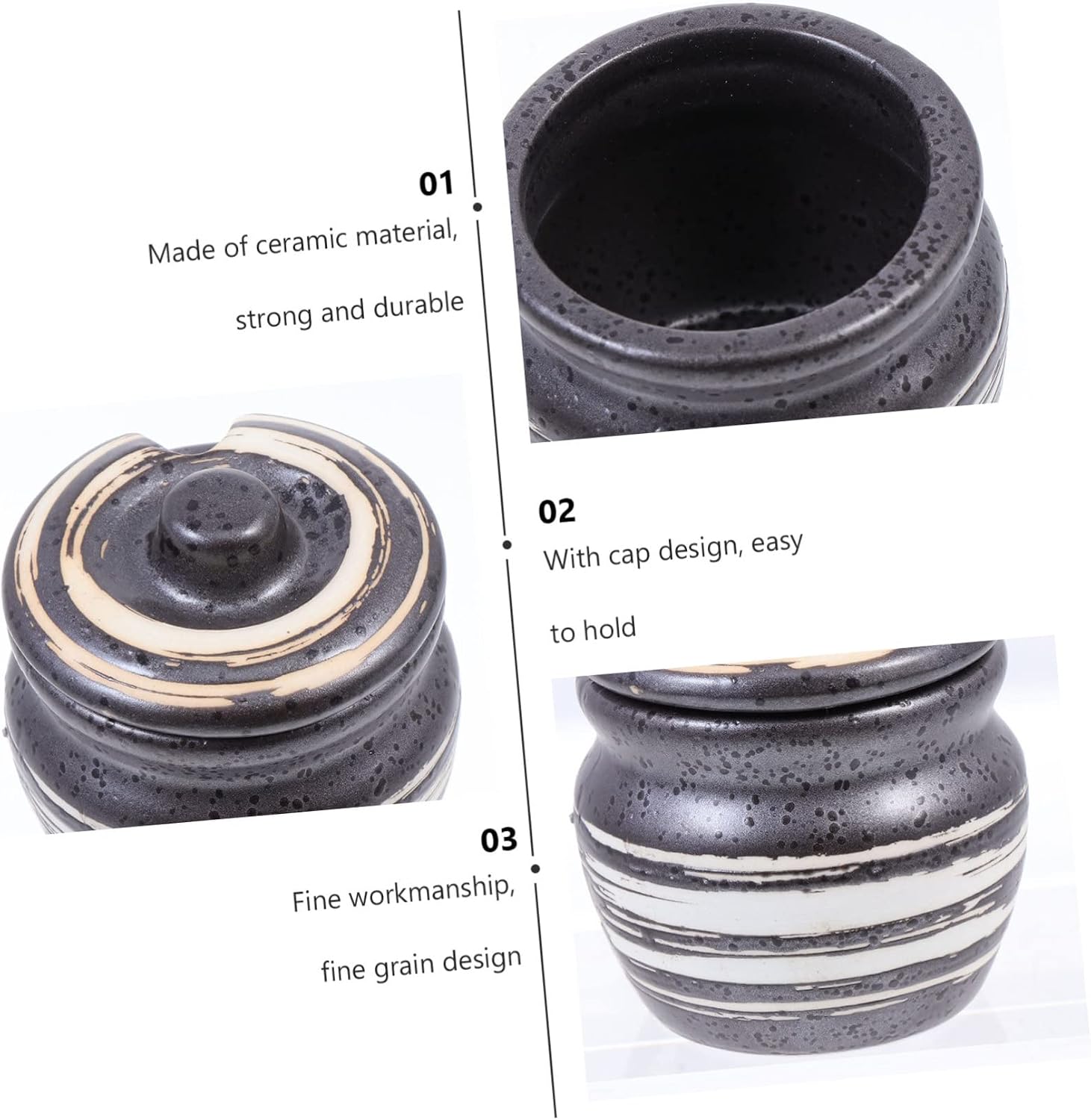 SHOWERORO Ceramic Condiment Pot for Sugar and Seasonings, Black Sushi Cup