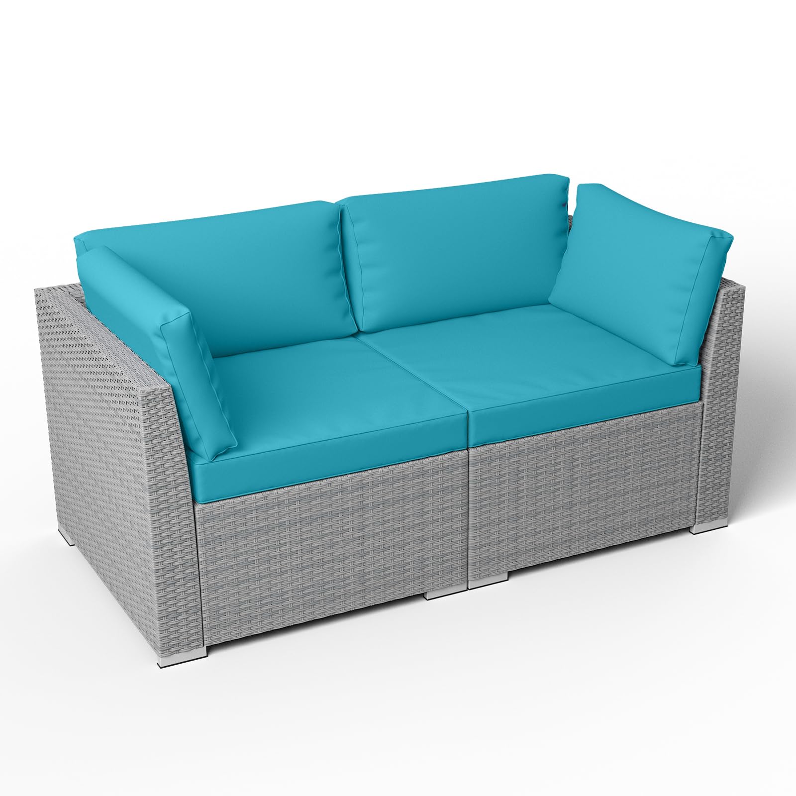 EAGLE PEAK 2 Piece Outdoor Wicker Loveseat, Outdoor Patio Sofa Set with Removable Cushions, Sectional Wicker Loveseat Sofa, Light Blue