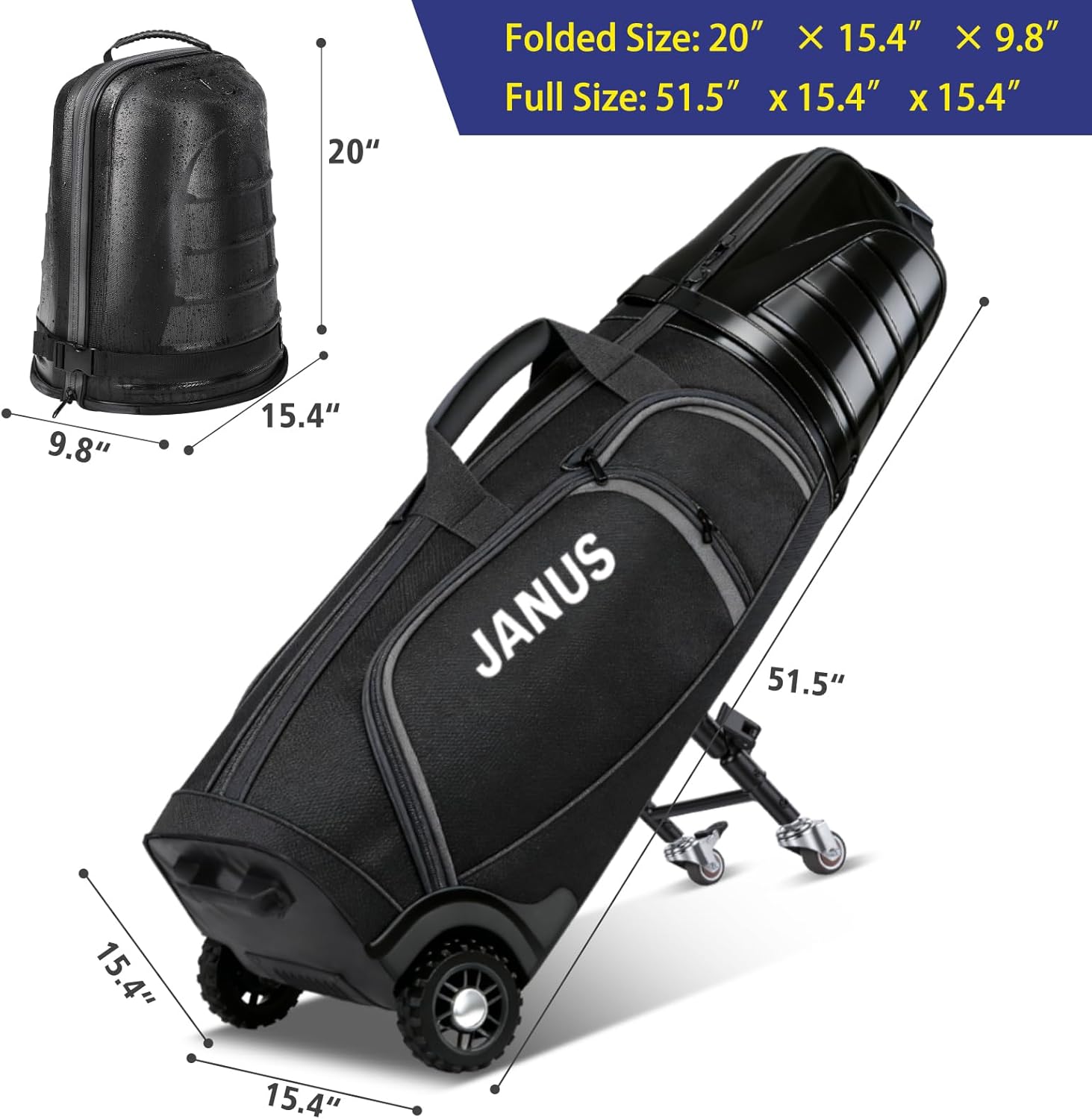 JANUS Golf Travel Bag Hard Case with Foldable Support Legs, Hands-Free Golf Club Travel Bag with 360° Spinner Wheels, ABS Hard Shell, Foldable Design for Airline Travel - Image 5