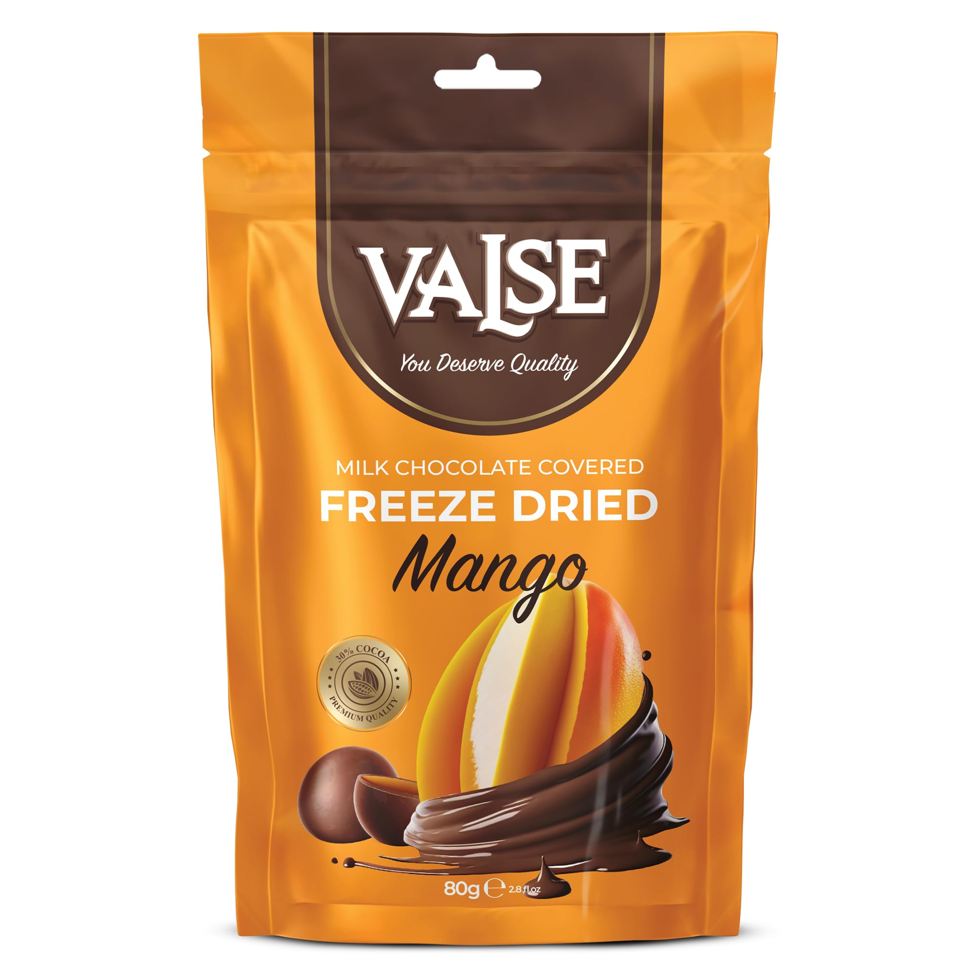 Chocolate Covered Mango, Milk Chocolate Covered Freeze Mango, 2.8 oz Chocolate Covered Fruit, Chocolate Dipped Mango (Mini, Mango)
