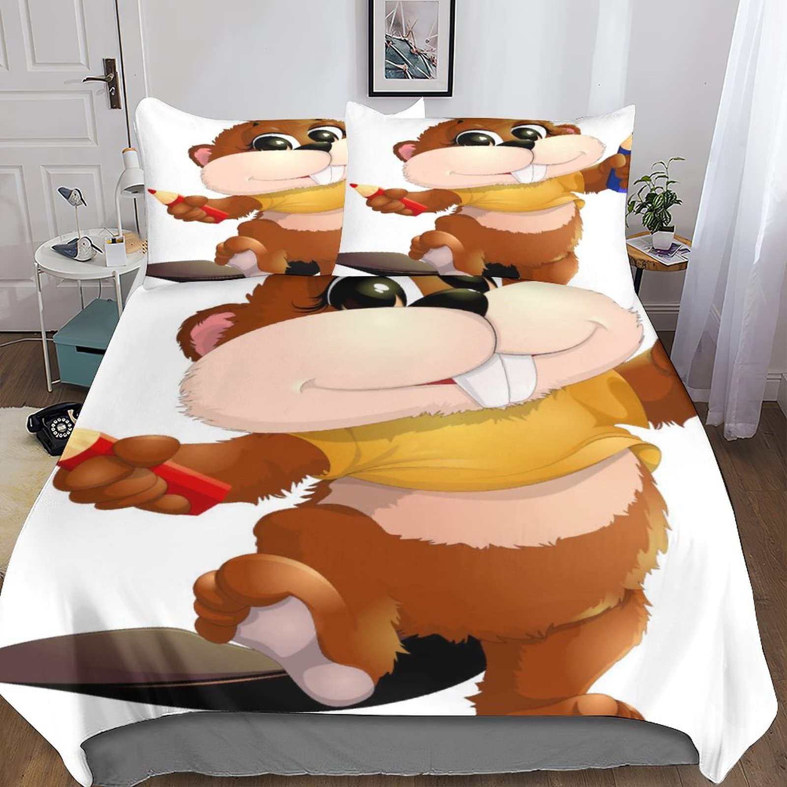 Housse de couette dessin animé 200x200 parure de lit 3D en microfibre pour chambre d'enfant