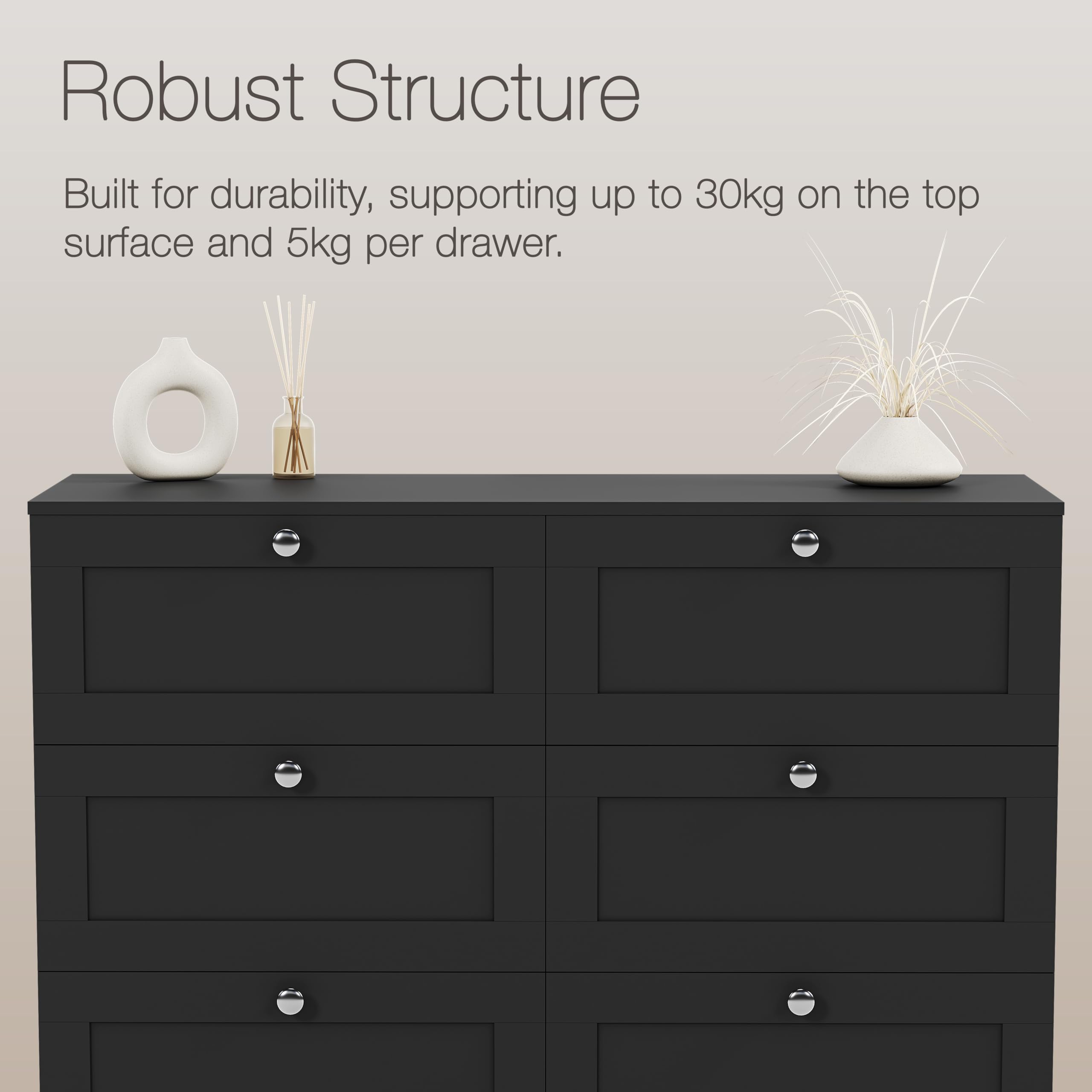 Vida Designs Altino 8 Drawer Chest of Drawers | Black | H 99 x W 100 x D 36 cm | Wide Bedroom Storage Unit | Easy Assembly | Clothes Storage Cabinet | Modern Shaker Style Hallway or Guest Room — view 4