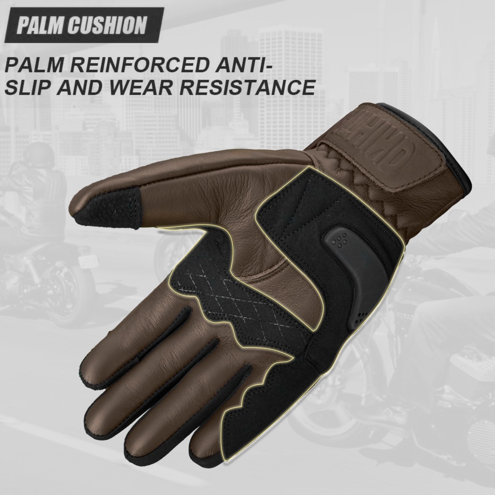 Motorradhandschuhe aus Leder für Herren und Damen, Touchscreen, Vollfinger, Ziegenleder, harte Fingerknöchel für Motorrad