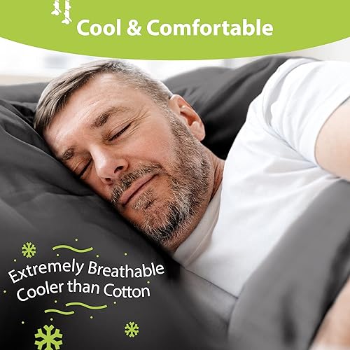 Vista 59 de BAMPURE - Juego de sábanas de 100 % viscosa de bambú, refrescantes, suaves, bolsillo profundo de hasta 16 pulgadas, 1 sábana encimera, 1 sábana Gris