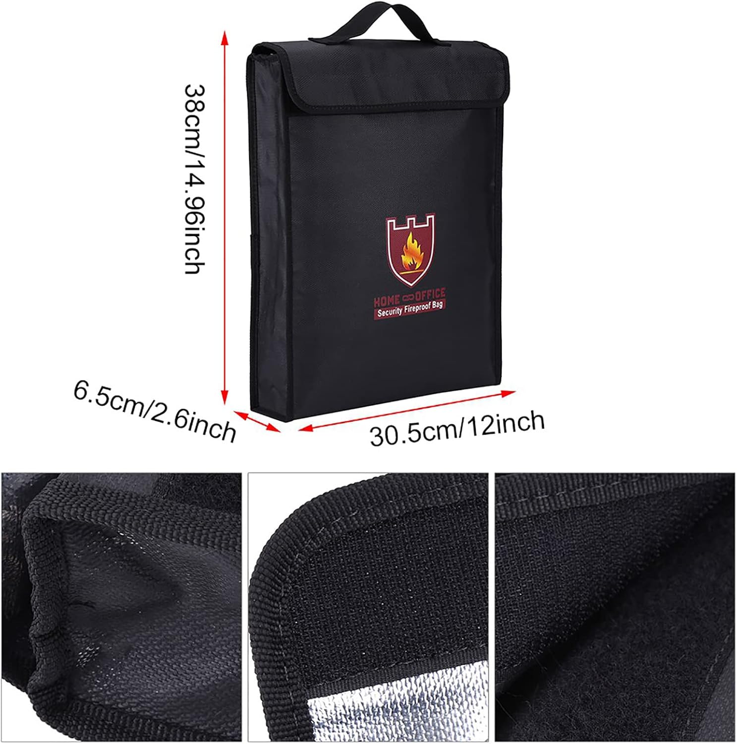 Double Sided Fireproof Bag for Documents and LiPo Battery Safe Storage, Large Fire Resistant Pouch with Handle, Waterproof Money and File Organizer (30.5 * 38 * 6.5CM)