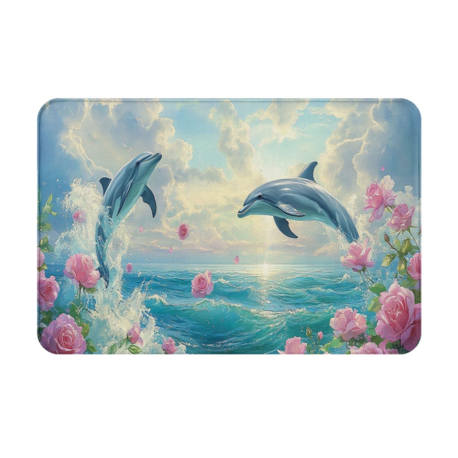 BEAROWL Dolphin Theme Doormat, Sea Surface Under The Sun, Scene with Bright Colors,Dust Removal,Water Absorption, Non-Slip,Easy to Clean,Indoor