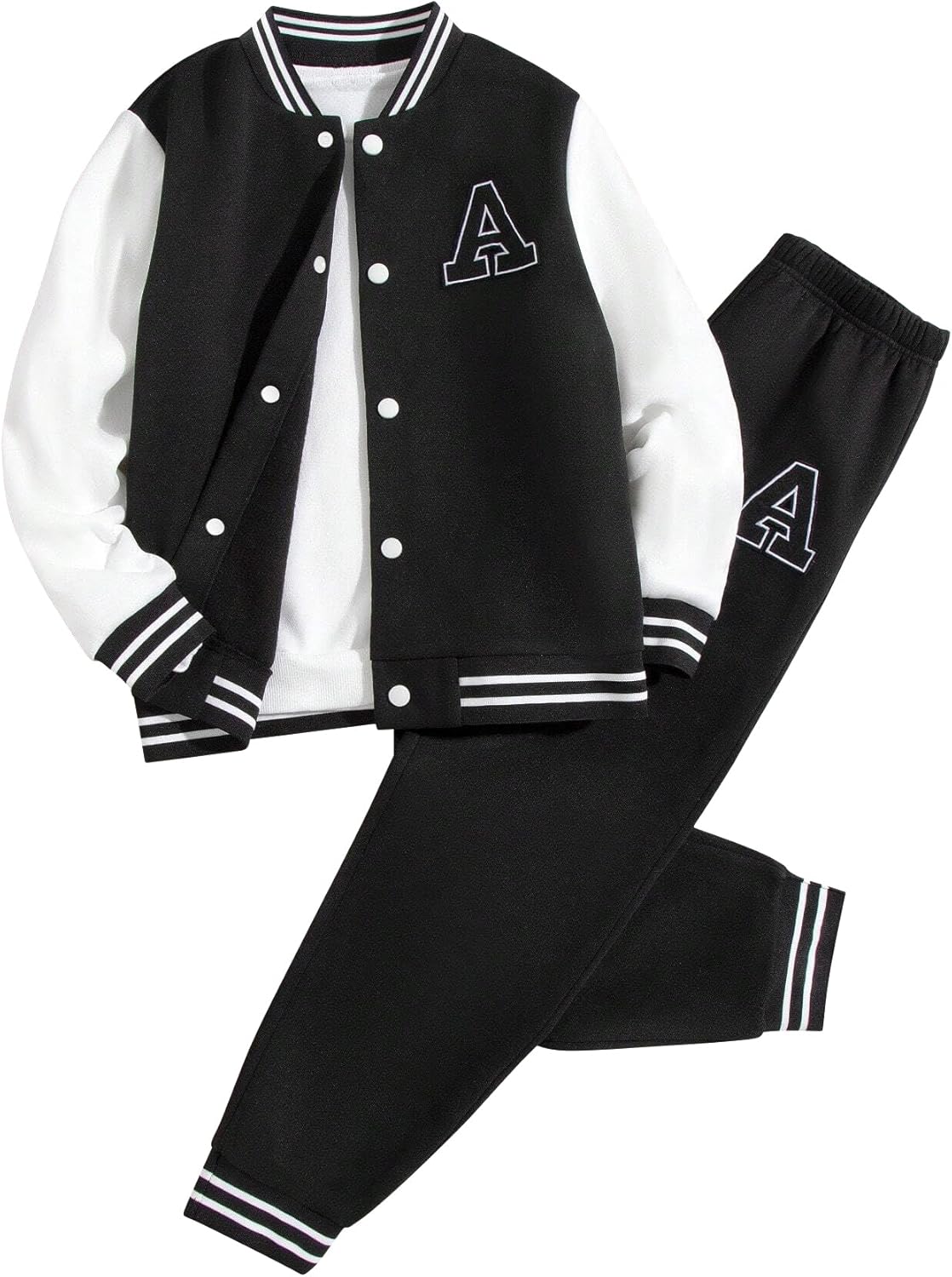 Cakaner Boys Color Block Button Down Shirt and Jogger Pants Button Up Sweatsuits Sets (Size: 5-12T)