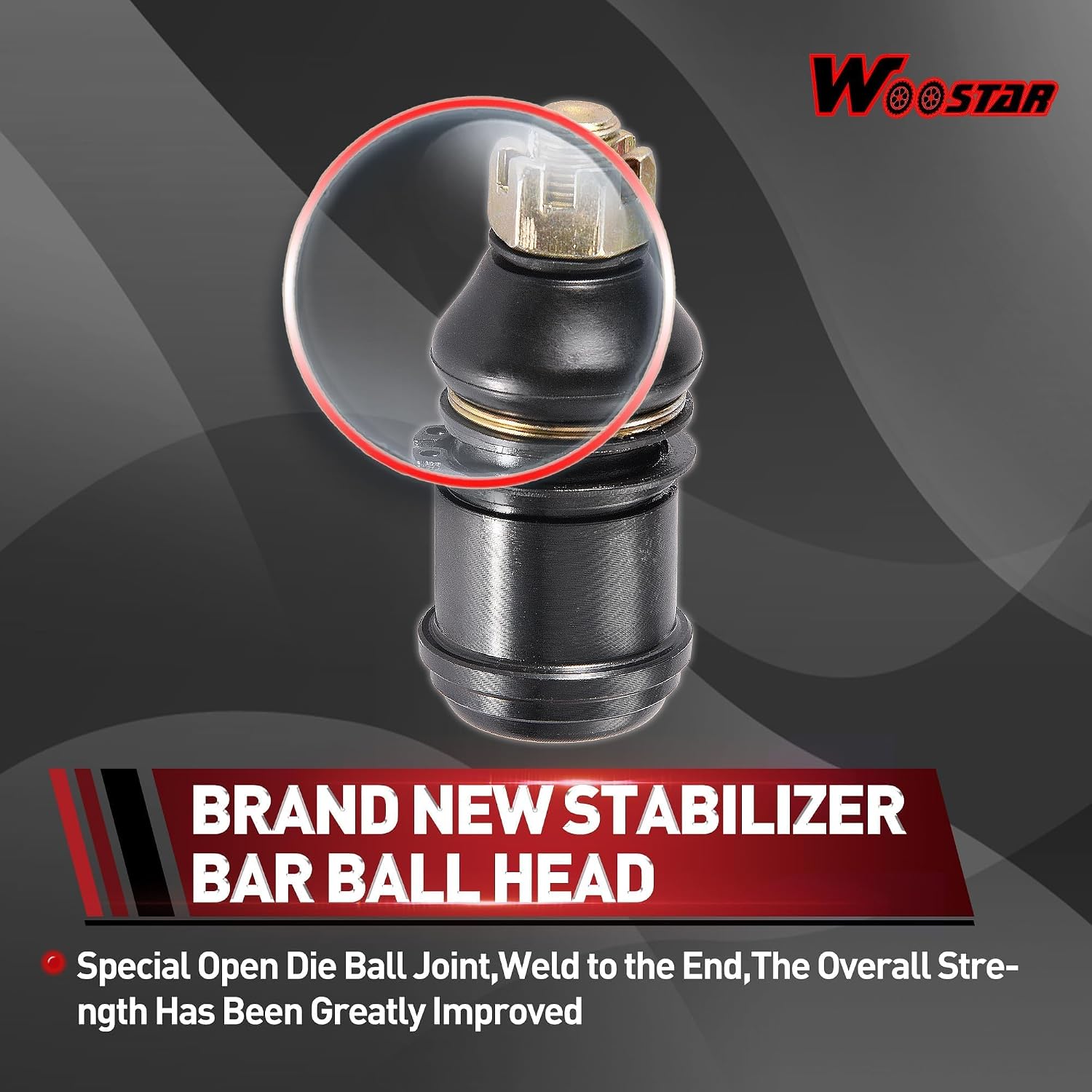 WOOSTAR 12mm Round Arm Ball Joint Replacement for 50cc 70cc 90cc 110cc 125cc 150cc 200cc 250cc ATV Quad 4 Wheeler Baja UTV Dune Buggy