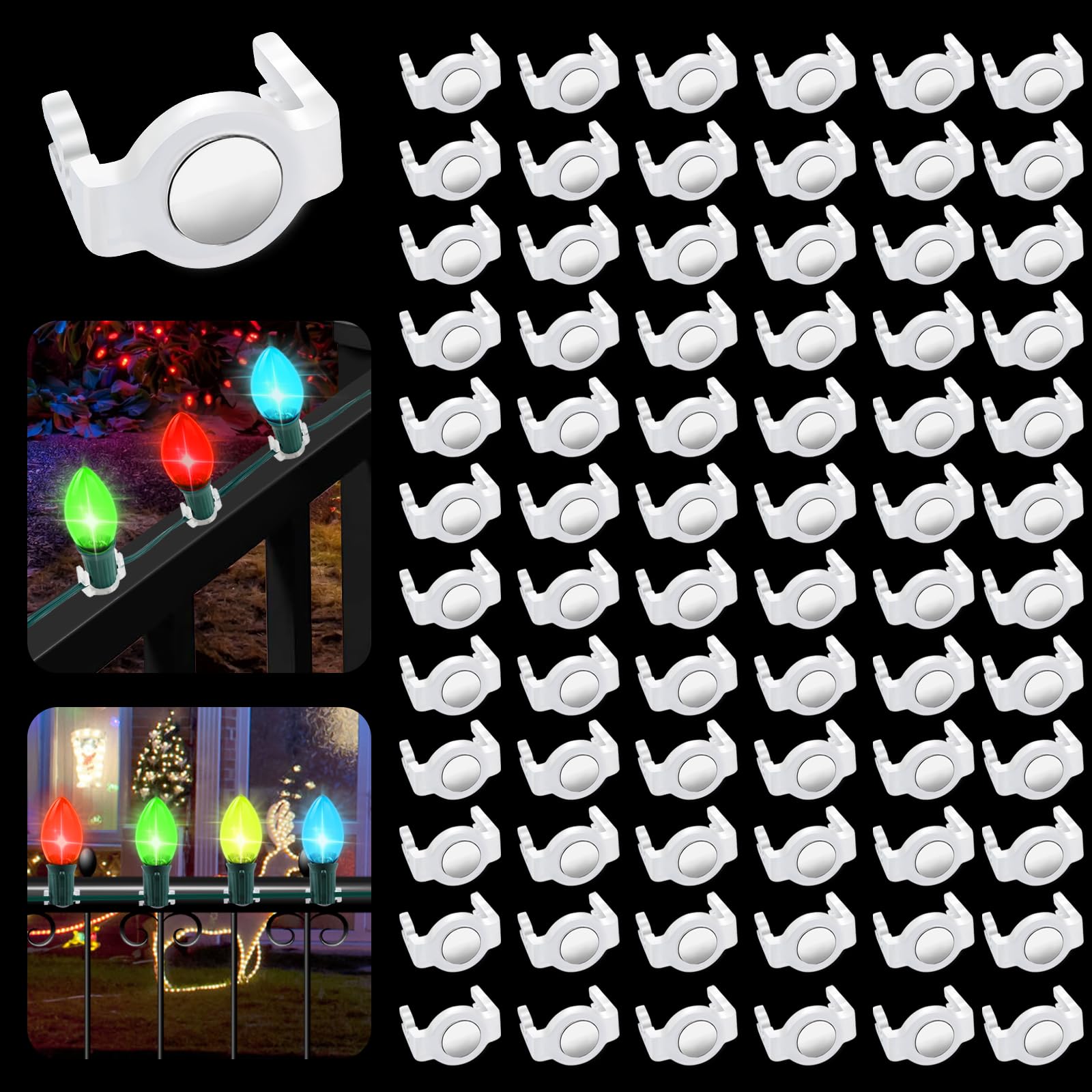 Uqm Round-Clear 100 Pack C9 Magnetic Christmas Light Clips, Extra Strong Magnetic Clip Hooks For Christmas Lights, Magnet Light Clips For C9 C7 Sockets Metal Roof Gutters Outside Patio Holiday