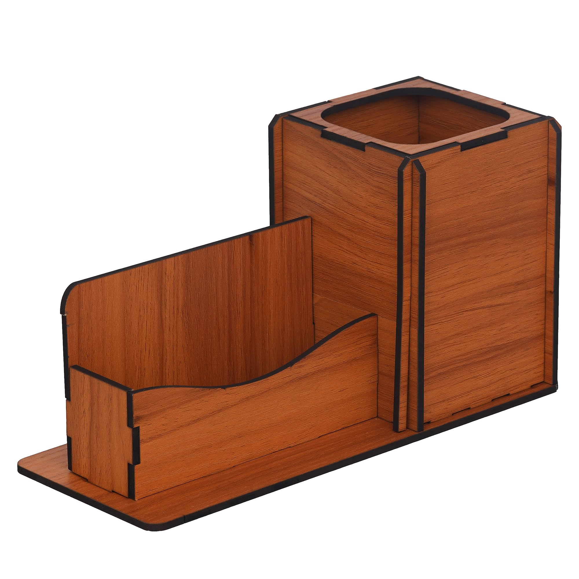 Webelkart Portapenne in legno con porta biglietti da visita e supporto mobile per la casa e l'ufficio porta accessori di cancelleria (22,9 x 12,7 cm)