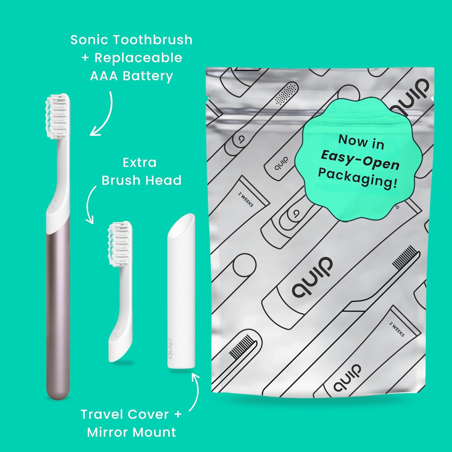 Quip Metal Sonic Electric Toothbrush for Adults - Time Travel & Soft Bristles with Travel Case & Replacement Brush Head - 3 Month Battery Life - Dusk Plum - Image 2