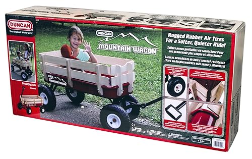 Miniatura 8 de Duncan Mountain Wagon - Carro de tracción para niños con paneles de madera neumáticos todo terreno mango de agarre ancho base de rueda ancha