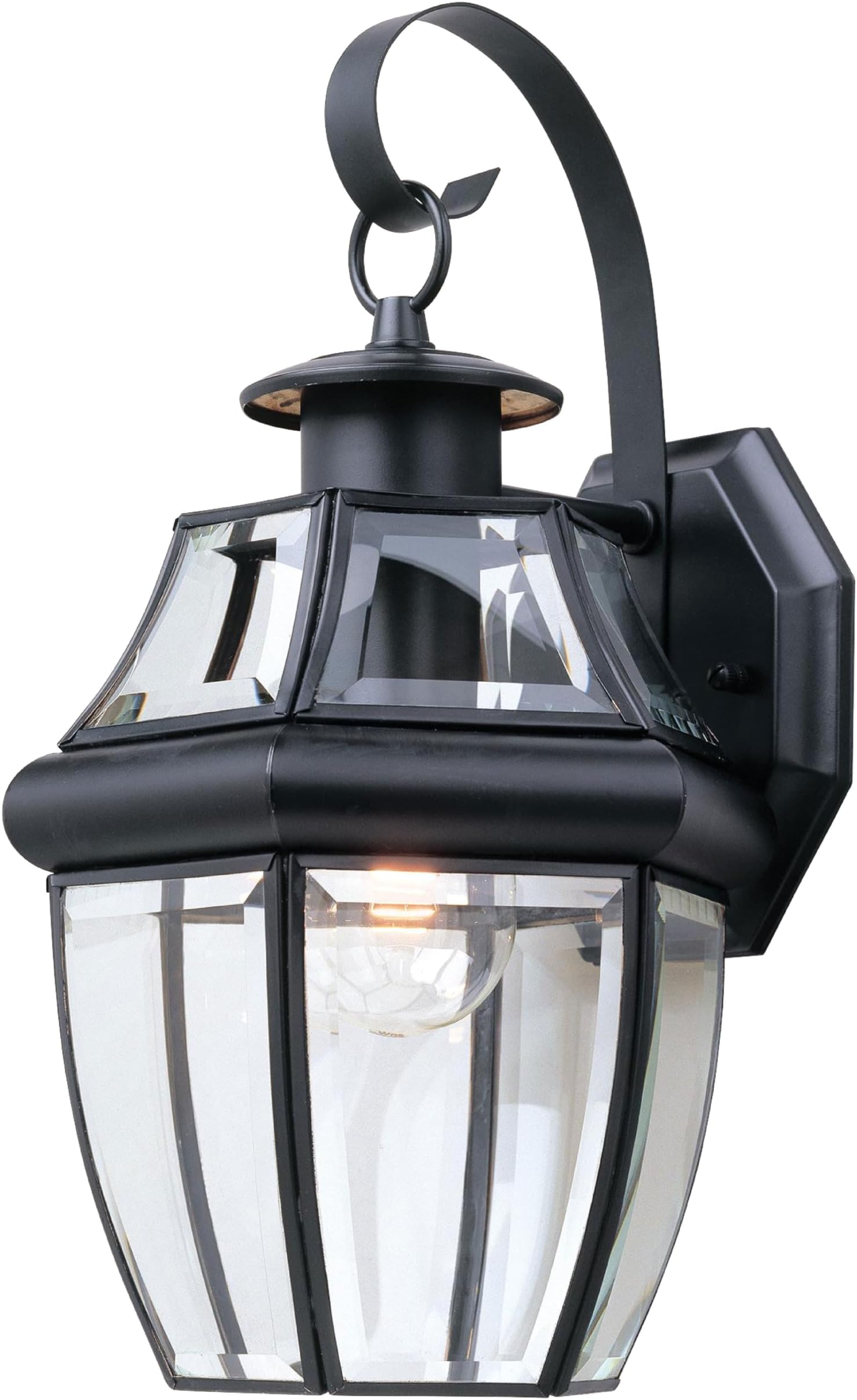 Generation Lighting Lancaster 1-Light 14-Inch Outdoor Wall Lantern in Black | Wet-Rated Brass Fixture with Clear Beveled Glass, an Outside Light, Porch Decor, or Exterior Lighting Fixture for Garage