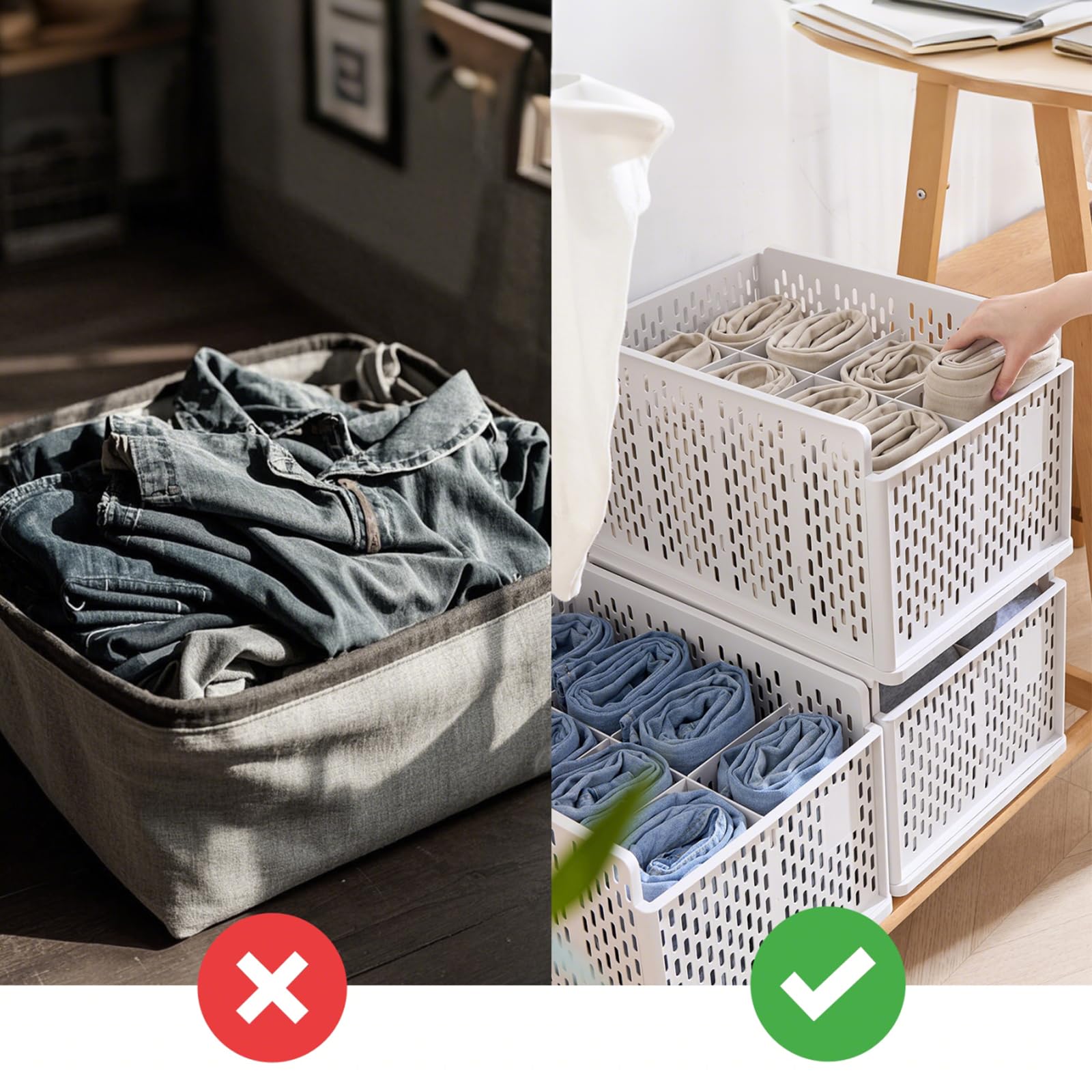 Organizer Per Armadio In Tessuto 4/5/7 Griglie - Divisori Pieghevoli Con Manici Per Pantaloni, Maglioni E Biancheria (Set Da 6)